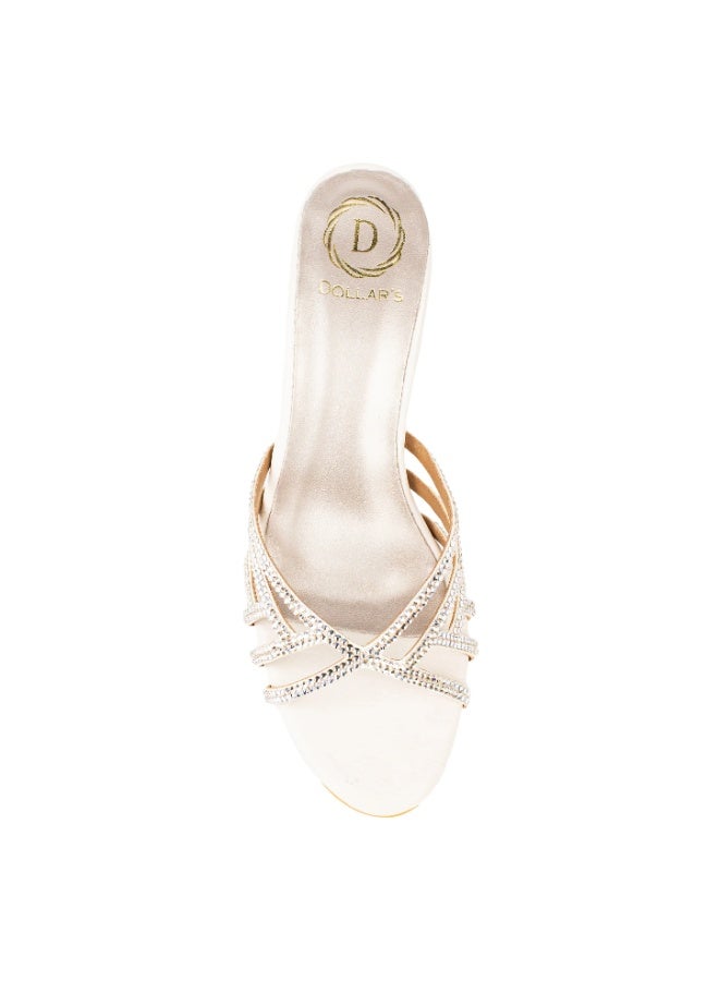 Dollar's Fashion Lina Women Heels Sandals, Rhinestone Party Heels for Women, Open Toe Mid Heel Sandals, Synthetic Leather Ladies Fashion Heels for Eid, Evening, Party Wear (Cream) - Image 5