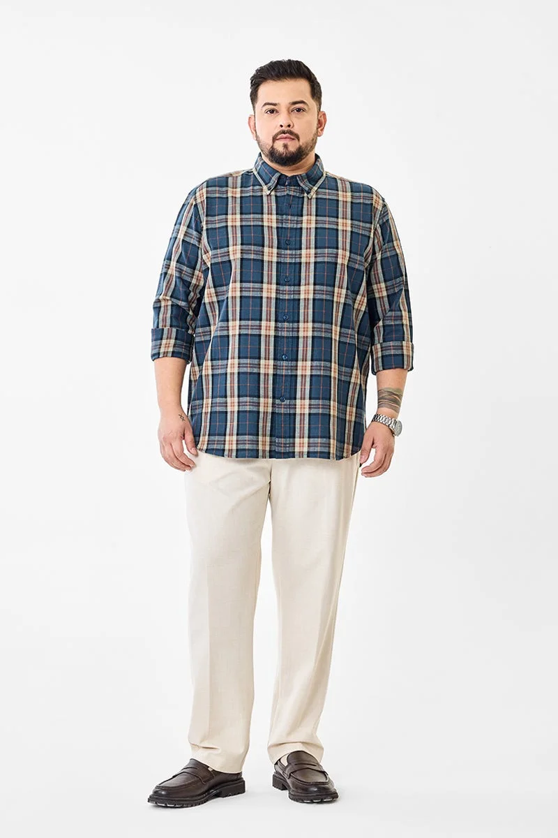 SNITCH Linen Blend Plaid Plus Size Shirt