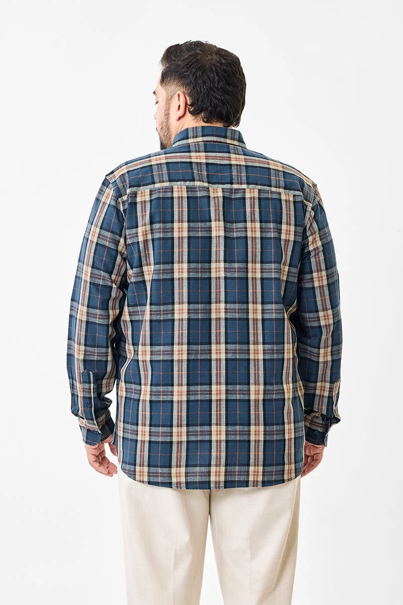 SNITCH Blue Linen Blend Plaid Plus Size Shirt for Men | Best Price UAE