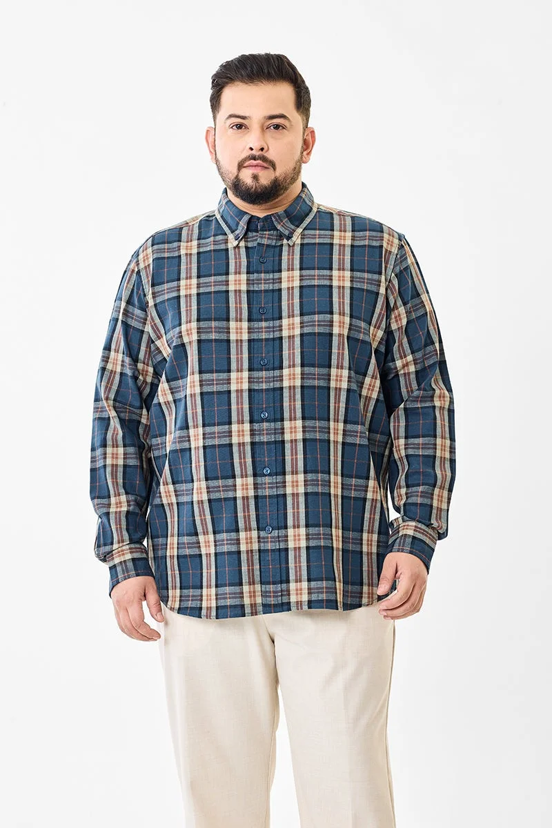 SNITCH Blue Linen Blend Plaid Plus Size Shirt for Men | Best Price UAE