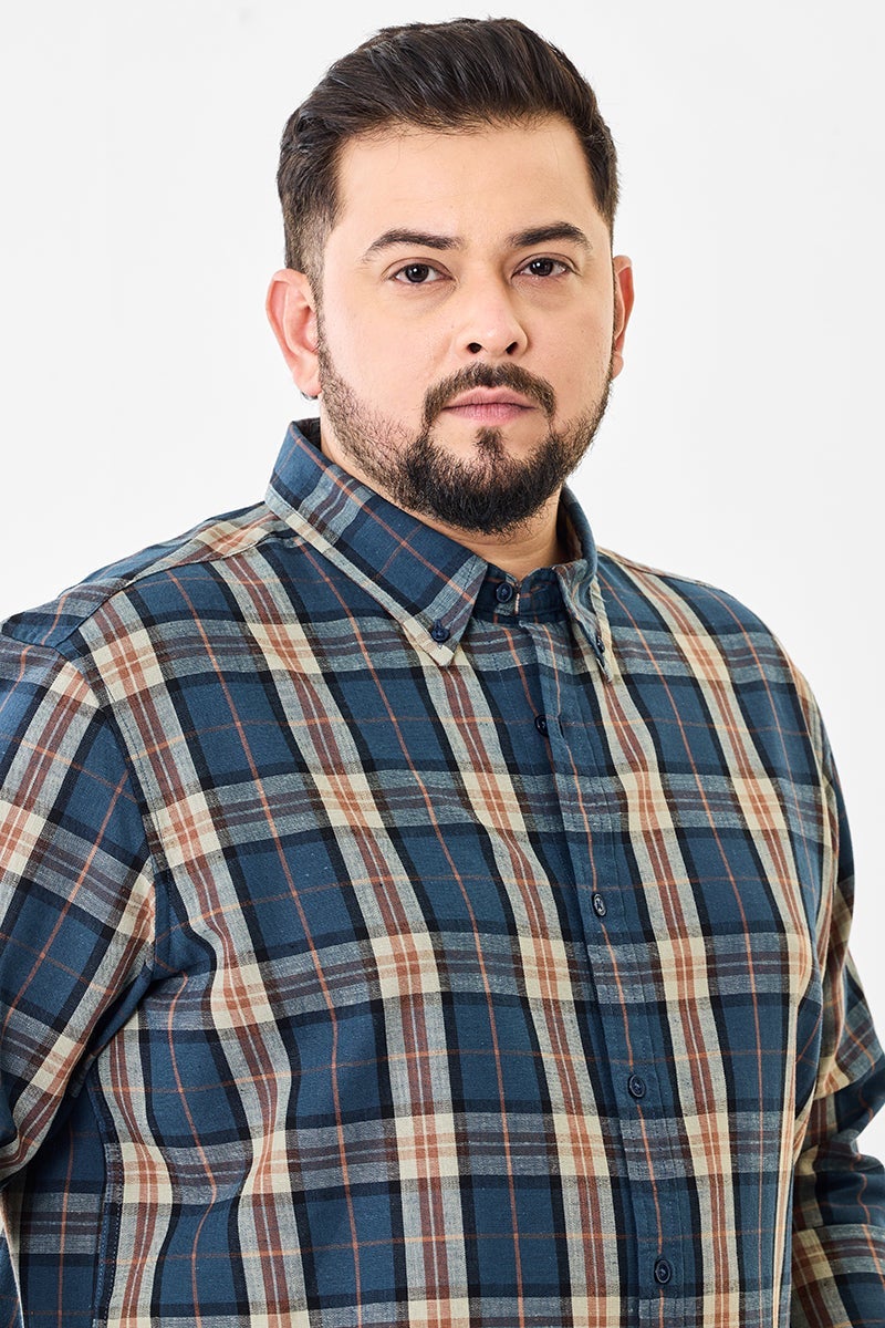 SNITCH Linen Blend Plaid Plus Size Shirt - Image 1
