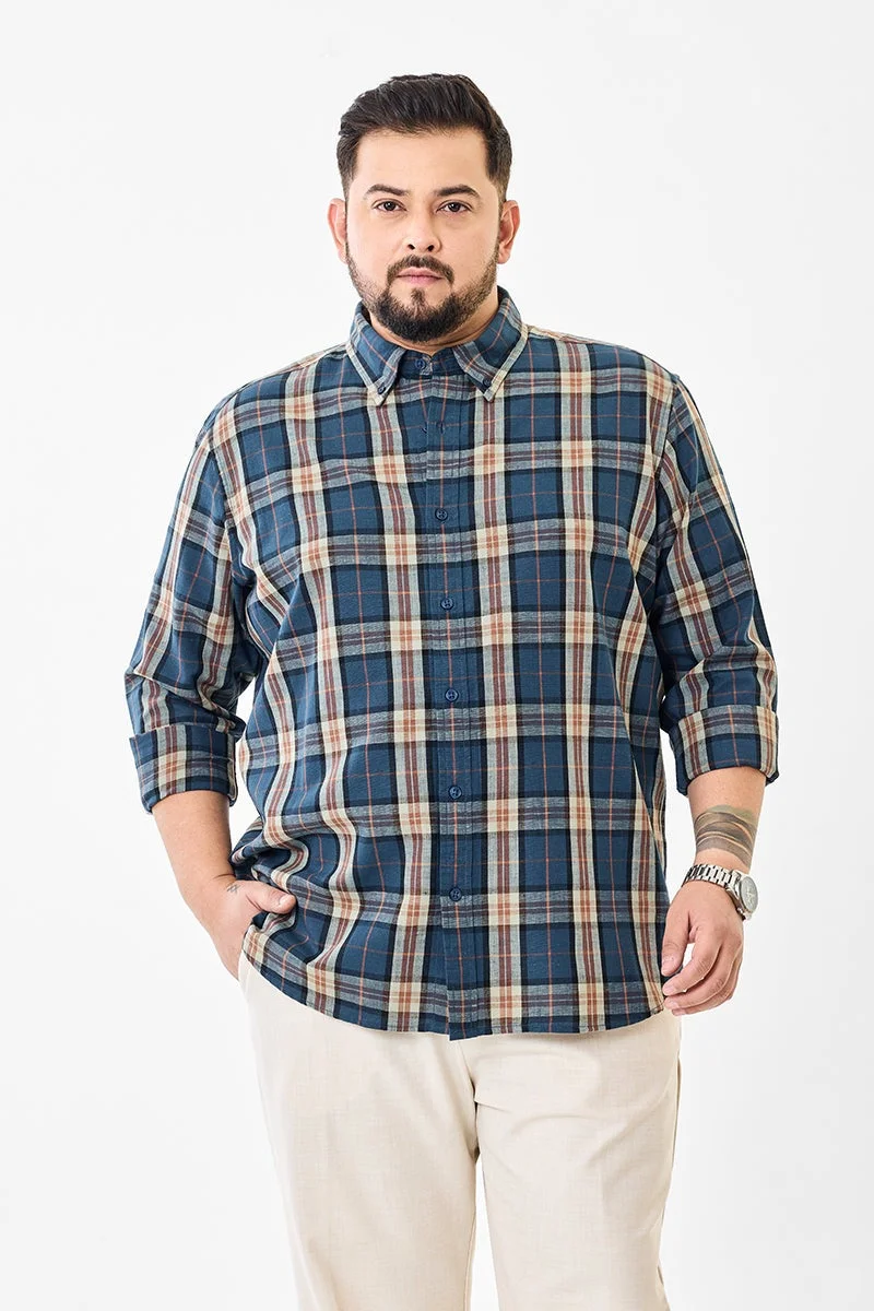 SNITCH Blue Linen Blend Plaid Plus Size Shirt for Men | Best Price UAE