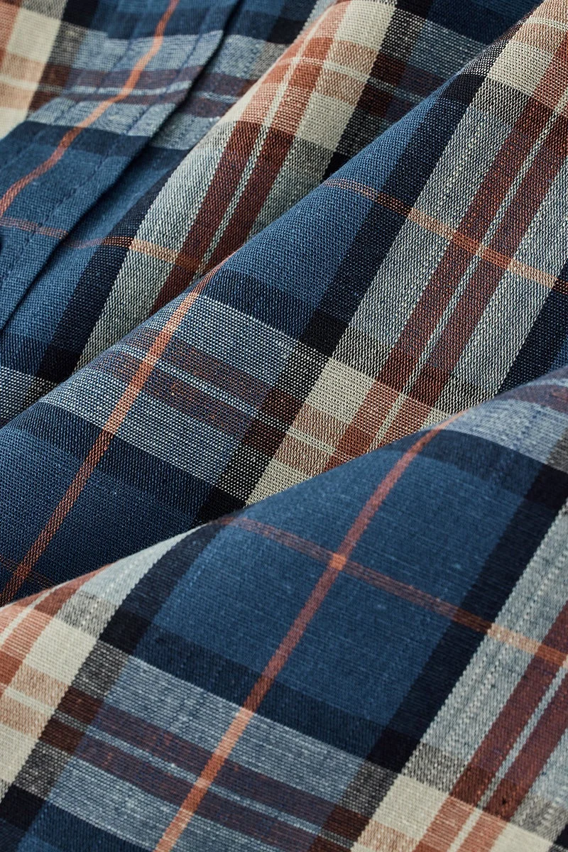 SNITCH Blue Linen Blend Plaid Plus Size Shirt for Men | Best Price UAE
