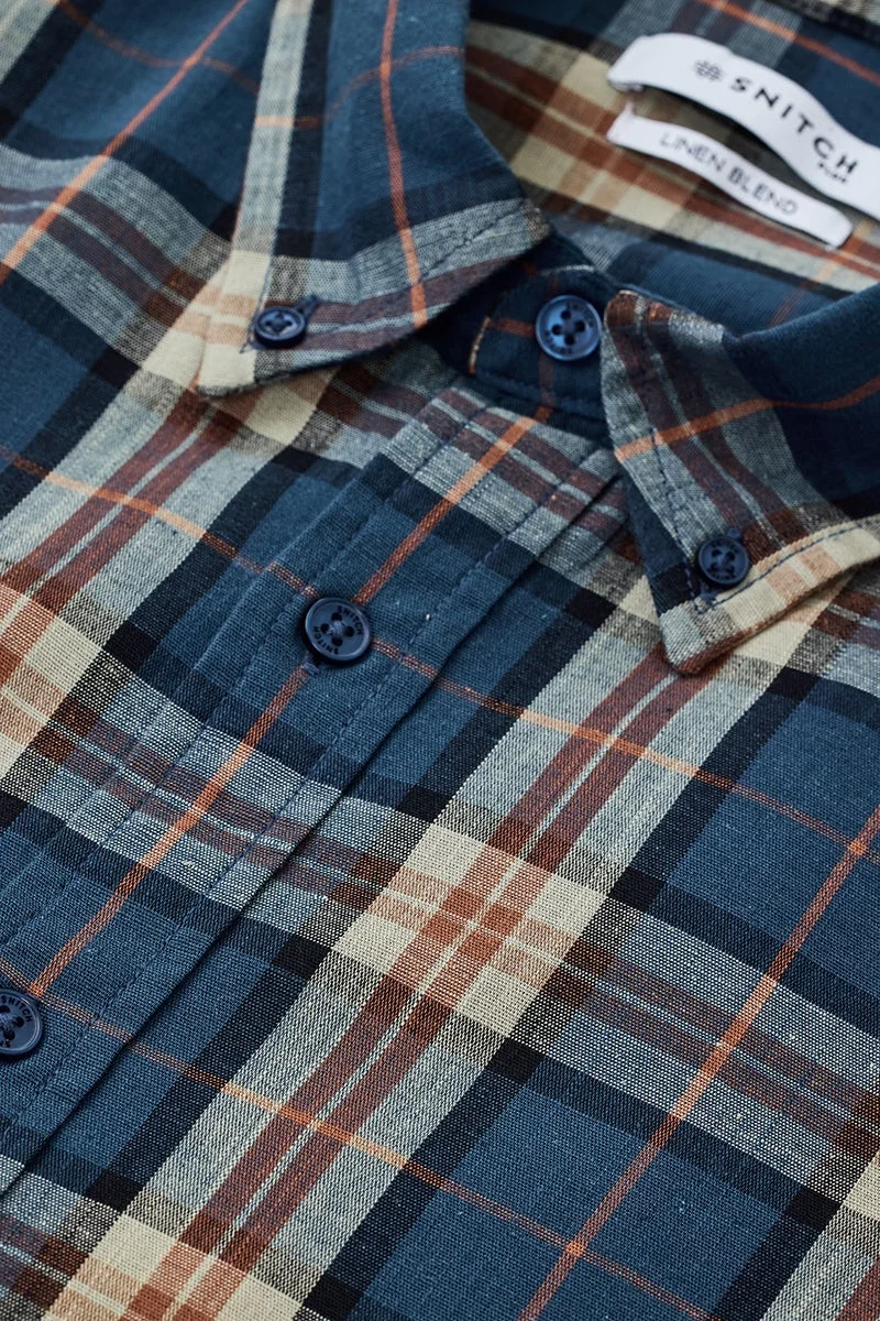 SNITCH Blue Linen Blend Plaid Plus Size Shirt for Men | Best Price UAE