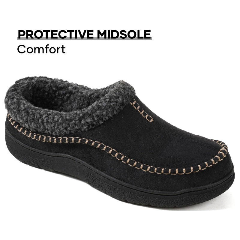 Zigzagger Men's Slip On Moccasin Slippers, Indoor/Outdoor Warm Fuzzy Comfy House Shoes, Fluffy Wide Loafer Slippers,Lamb Black, 11-12 D(M) US - Image 5