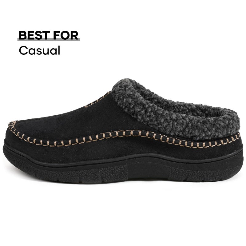 Zigzagger Men's Slip On Moccasin Slippers, Indoor/Outdoor Warm Fuzzy Comfy House Shoes, Fluffy Wide Loafer Slippers,Lamb Black, 11-12 D(M) US - Image 4