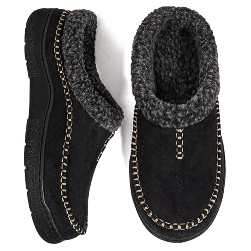 Zigzagger Men's Slip On Moccasin Slippers, Indoor/Outdoor Warm Fuzzy Comfy House Shoes, Fluffy Wide Loafer Slippers,Lamb Black, 11-12 D(M) US - Image 1