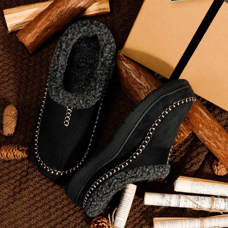 Zigzagger Men's Slip On Moccasin Slippers, Indoor/Outdoor Warm Fuzzy Comfy House Shoes, Fluffy Wide Loafer Slippers,Lamb Black, 11-12 D(M) US - Image 2