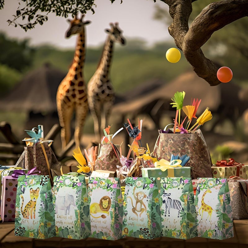 HaPiBiDesign Watercolor Safari Party Favor Bags - 24 Pcs Jungle Party Candy Bags with Stickers - Jungle Goodie Gift Treat Bags - Watercolor Safari Themed Birthday Party Supplies - Image 5