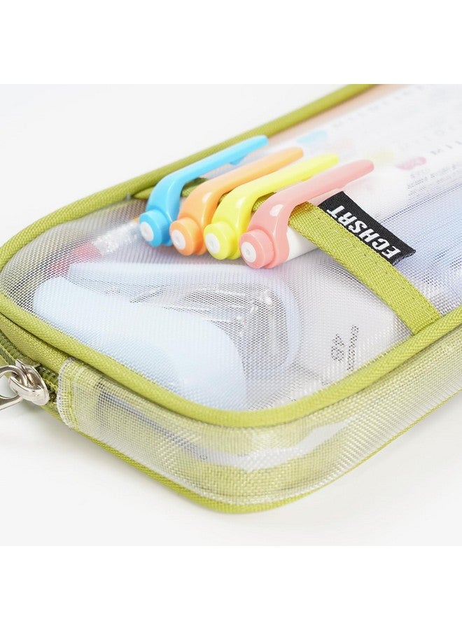 DROPOSALE Transparent Mesh Pen Pouch Keep Your Writing Essentials Organized and Visible Best for Student Exams Pack of 1 (Green) - Image 4