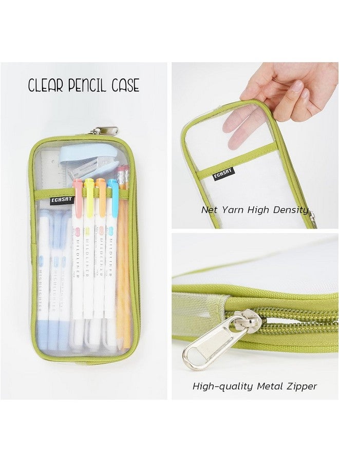 DROPOSALE Transparent Mesh Pen Pouch Keep Your Writing Essentials Organized and Visible Best for Student Exams Pack of 1 (Green) - Image 3