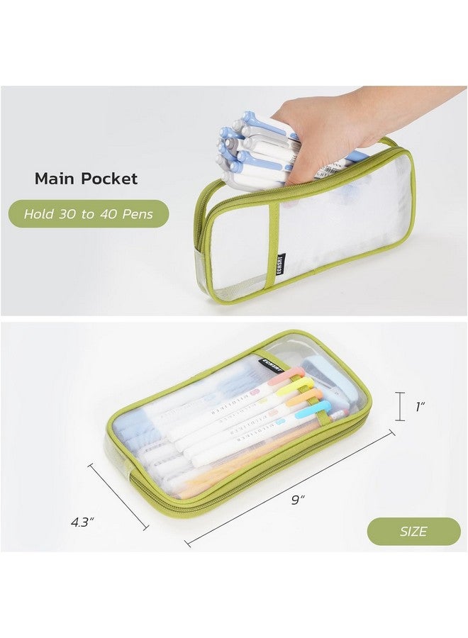 DROPOSALE Transparent Mesh Pen Pouch Keep Your Writing Essentials Organized and Visible Best for Student Exams Pack of 1 (Green) - Image 5