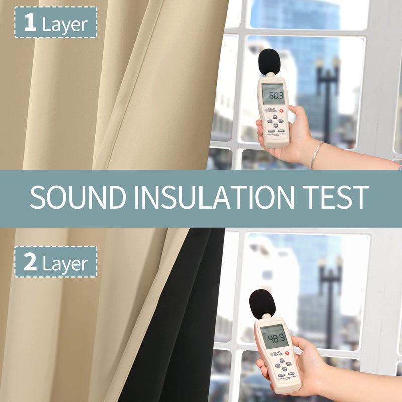 BGment Thermal Insulated 100% Blackout Curtains for Bedroom with Black Liner  Double Layer Full Room Darkening Noise Reducing Grommet Curtain (52 x 63 Inch  Natural  2 Panels) - Image 5