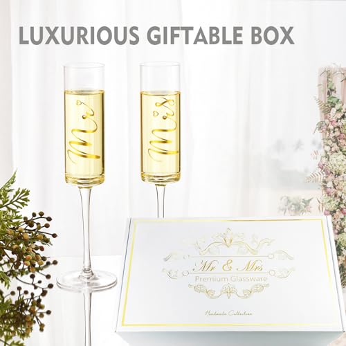 ROXBURGH Wedding Cake Knife and Server Set, Bride and Groom Mr and Mrs Champagne Flutes & Forks with Giftable Box, Cake Cutting Set for Wedding Engagement Bridal Shower Gifts - Image 3
