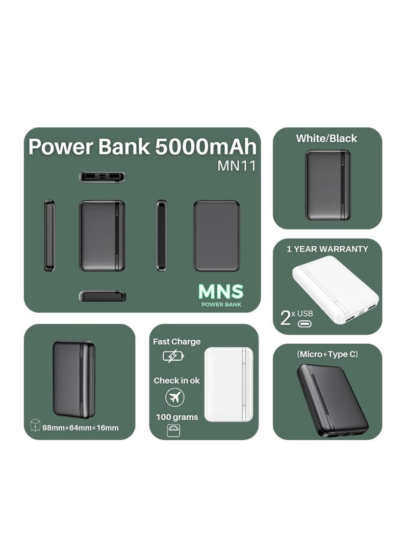 MNS MN11 Power Bank 5000mAh (Micro+Type C) (Black) - Image 2