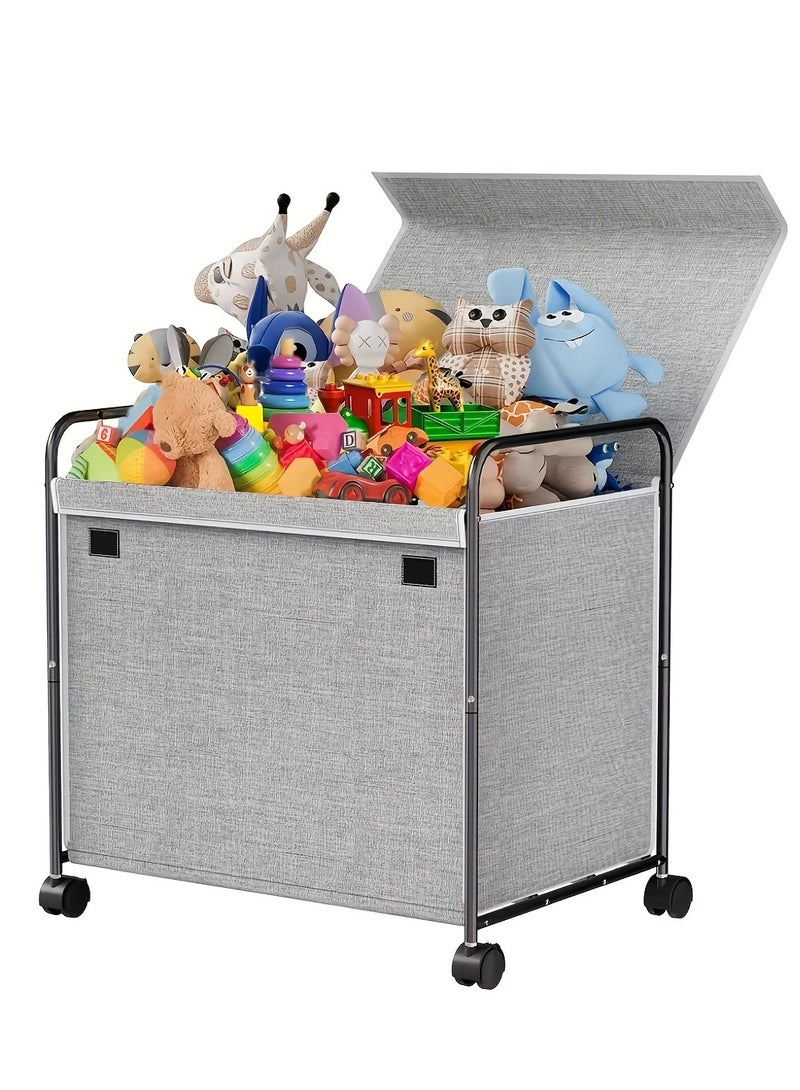 XiuWoo Extra Large Rolling Fabric Storage Bin with Wheels Collapsible Organizer for Toys, Stuffed Animals, and Household Items, Hand Washable Metal Frame Design, Household Item Organizer Collapsible Design Easy Mobility Wheels, Toy Storage  - Image 3