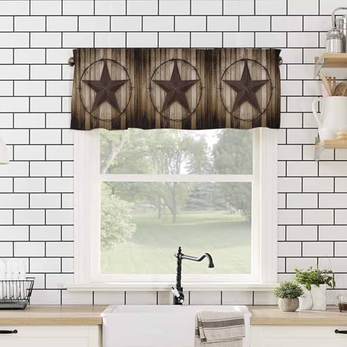 Homechoid Western Texas Star Window Curtain Valance for Living Room/Kitchen/Bathroom/Farmhouse, Retro Rustic Wooden Boards Short Rod Pocket Tier Curtain Window Treatment, 1 Panel 54x18 - Image 4