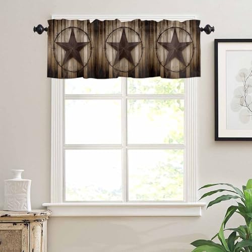 Homechoid Western Texas Star Window Curtain Valance for Living Room/Kitchen/Bathroom/Farmhouse, Retro Rustic Wooden Boards Short Rod Pocket Tier Curtain Window Treatment, 1 Panel 54x18 - Image 3