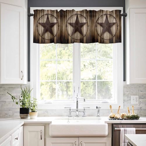 Homechoid Western Texas Star Window Curtain Valance for Living Room/Kitchen/Bathroom/Farmhouse, Retro Rustic Wooden Boards Short Rod Pocket Tier Curtain Window Treatment, 1 Panel 54x18 - Image 2