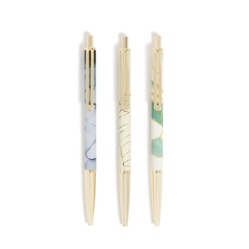 U Brands Avalon Gel Pens, 3 Count, Set in Stone, Gold Details, Medium (0.7 mm) Point, Black Ink - Image 1