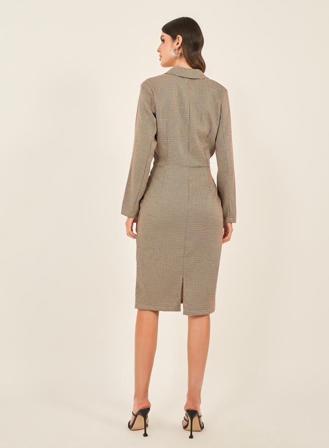 Styli Styli Houndstooth Wrap Blazer Knee Length Dress with Buckle Detail  - Image 5