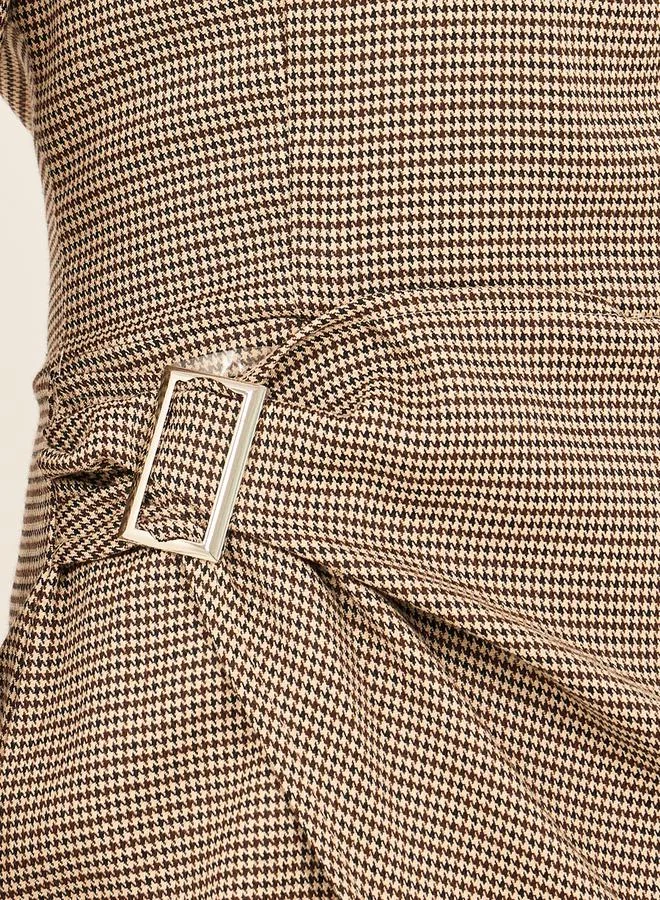 Styli Styli Houndstooth Wrap Blazer Knee Length Dress with Buckle Detail