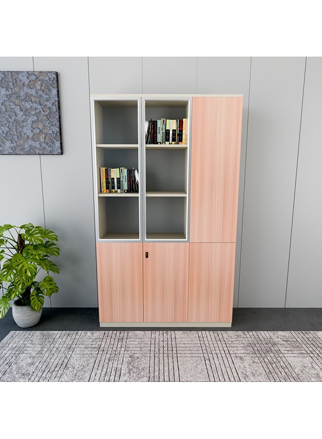 NEO FRONT FURNITURE Manager Office High File Cabinet – Beige & Brown Finish with 2 Glass Doors, 1 Tall Door & 3 Lower Cabinet Doors, Executive Storage Unit for Office 1200×400×2000 mm (XS-Y-W12)  - Image 2
