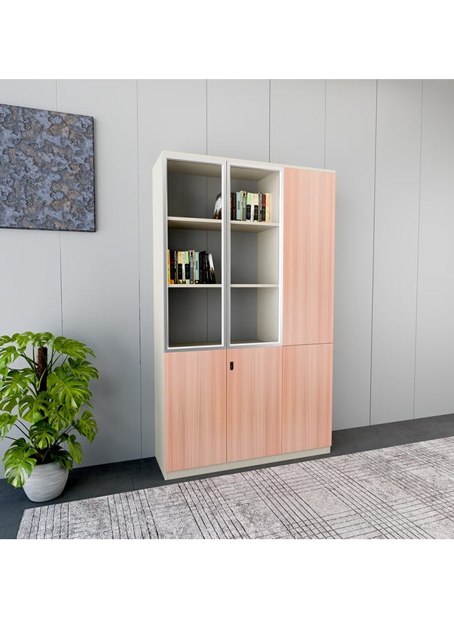 NEO FRONT FURNITURE Manager Office High File Cabinet – Beige & Brown Finish with 2 Glass Doors, 1 Tall Door & 3 Lower Cabinet Doors, Executive Storage Unit for Office 1200×400×2000 mm (XS-Y-W12)  - Image 1