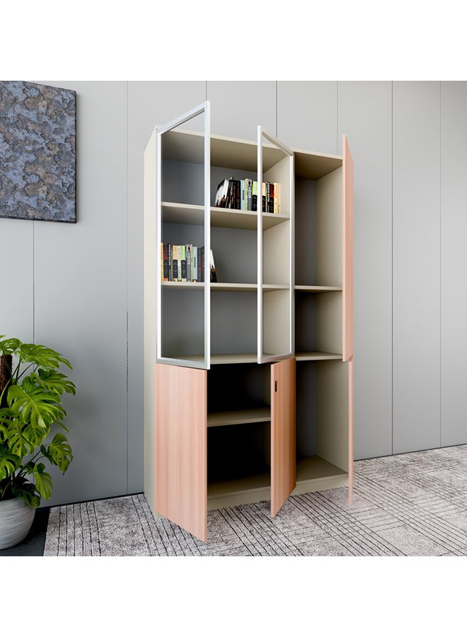 NEO FRONT FURNITURE Manager Office High File Cabinet – Beige & Brown Finish with 2 Glass Doors, 1 Tall Door & 3 Lower Cabinet Doors, Executive Storage Unit for Office 1200×400×2000 mm (XS-Y-W12)  - Image 5