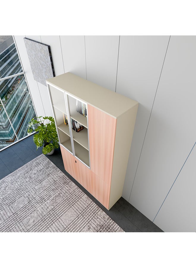 NEO FRONT FURNITURE Manager Office High File Cabinet – Beige & Brown Finish with 2 Glass Doors, 1 Tall Door & 3 Lower Cabinet Doors, Executive Storage Unit for Office 1200×400×2000 mm (XS-Y-W12)  - Image 3