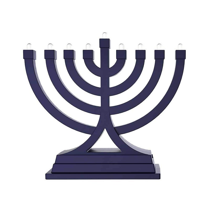 Zion Judaica Ltd شمعدان حانوكا ميني LED من زيون يهودا يعمل بالبطارية أو USB مع إعدادات إضاءة متعددة للزينة في حانوكا باللون الأزرق
