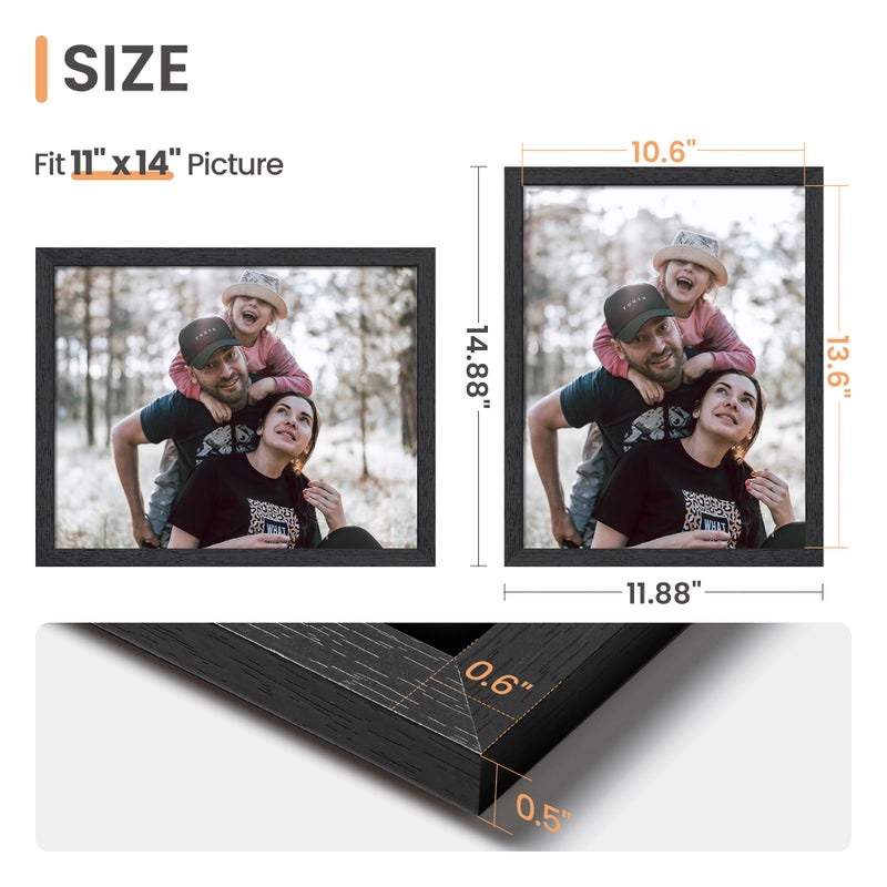upsimples 11x14 Picture Frame, Wall Gallery Photo Frames with Engineered Wood, Black 1 Pack - Image 2