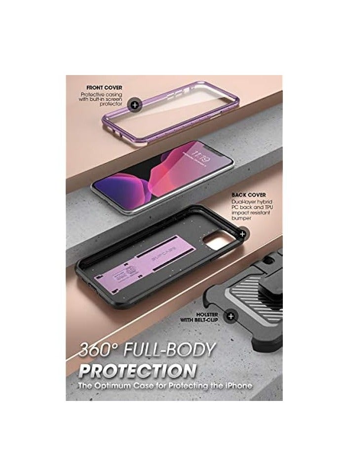 سوبكيس حافظة سلسلة SUPCASE Unicorn Beetle Pro مصممة لهاتف iPhone 11 6.1 بوصة (إصدار 2019)، حافظة متينة لكامل الجسم مع واقي شاشة مدمج ومسند ومشبك حزام - أرجواني معدني - Image 4