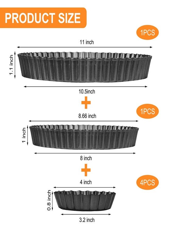 TORASO صينية تارت توراسو مقاس 11 بوصة، 9 بوصة و 4 بوصة بقاعدة قابلة للإزالة، قطعتان من صينية الكيش كبيرة الحجم و 4 قطع من صينية الفطيرة صغيرة الحجم، صينية خبز غير لاصقة (مجموعة من 6 قطع) - Image 2