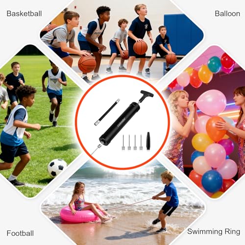 releeder 10 Inch Ball Pump Kit, Basketball Pump, Portable Air Pump with 5 Needles, 1 Nozzle & Extension Hose for Soccer Football Volleyball Water Polo Rugby Exercise Sports Ball - Image 5