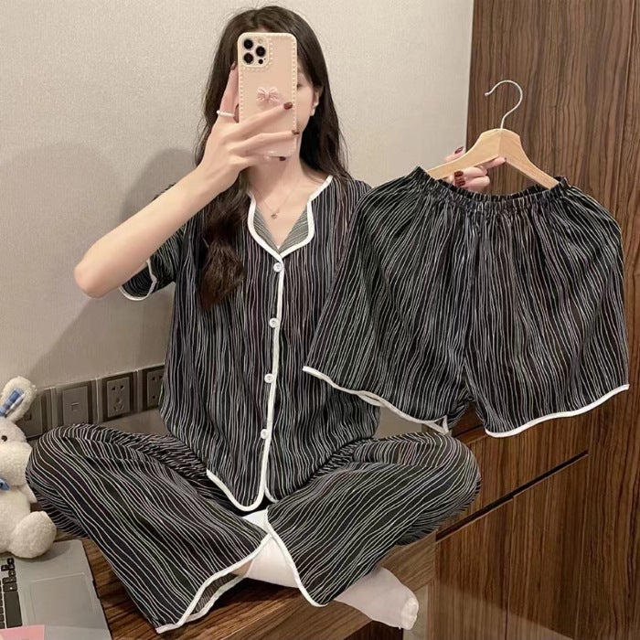 Shake Voice Live Micro Business Explosions Summer Short Sleeve Pajamas Three-Piece Set Korean Sweet Cute Cardigan Womens Home Clothes 883# - Image 5