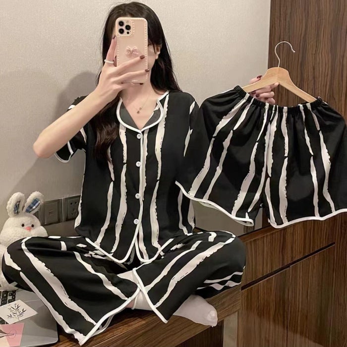 Shake Voice Live Micro Business Explosions Summer Short Sleeve Pajamas Three-Piece Set Korean Sweet Cute Cardigan Womens Home Clothes 883# - Image 4