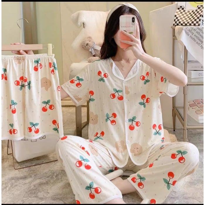 Shake Voice Live Micro Business Explosions Summer Short Sleeve Pajamas Three-Piece Set Korean Sweet Cute Cardigan Womens Home Clothes 883# - Image 2