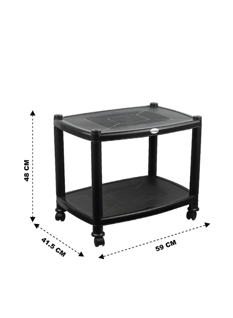 Esqube Sigma Plastic Trolley Portable Table Black Color Black - Image 3