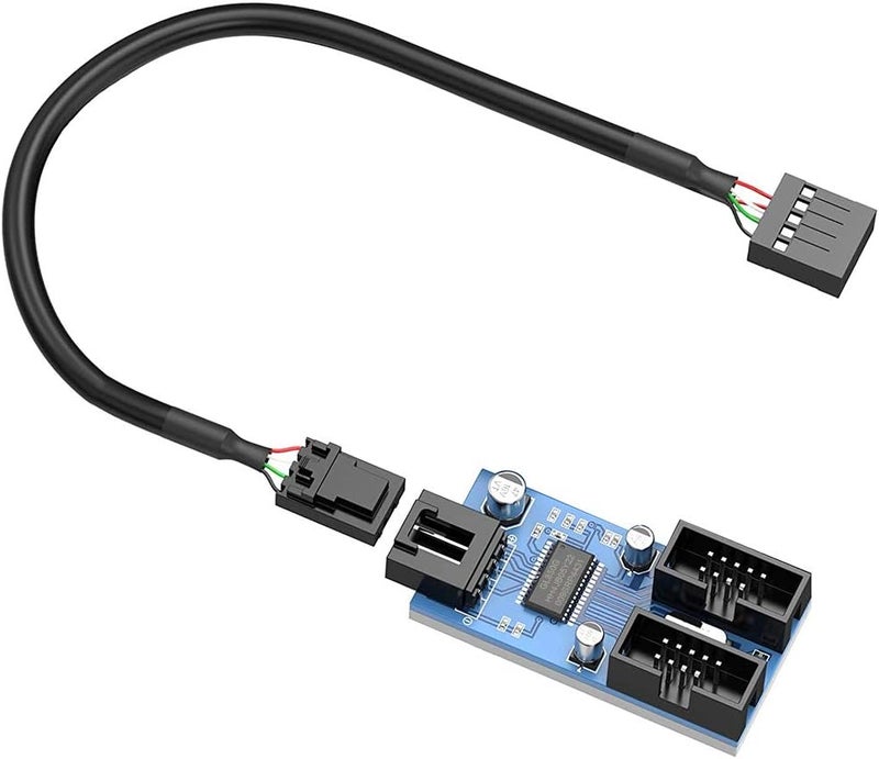 Rocketek Motherboard USB 2.0 9-Pin Header to 2-Port Hub Splitter - 30CM Cable USB 9-Pin Internal Cable Adapter - Image 1