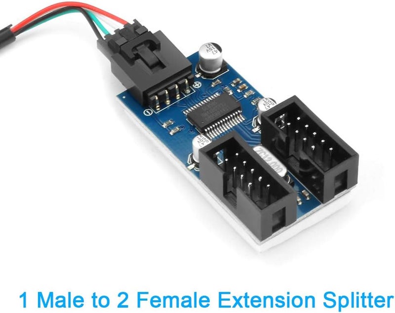 Rocketek Motherboard USB 2.0 9-Pin Header to 2-Port Hub Splitter - 30CM Cable USB 9-Pin Internal Cable Adapter - Image 3