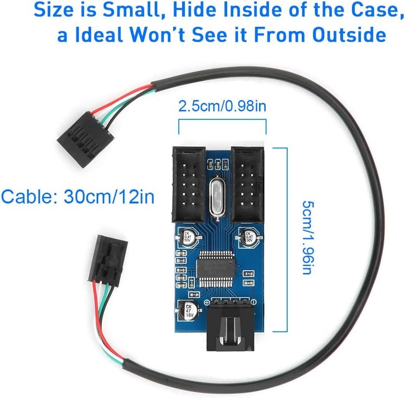 Rocketek Motherboard USB 2.0 9-Pin Header to 2-Port Hub Splitter - 30CM Cable USB 9-Pin Internal Cable Adapter - Image 5