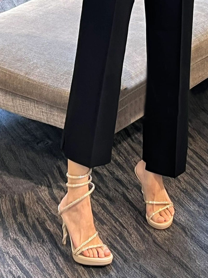 Wu Xuanyi Same Style Rc Rhinestone Sandals With Snake-Shaped Wrap Open Toe Stiletto Heel Platform High-Heeled Shoes - Image 1