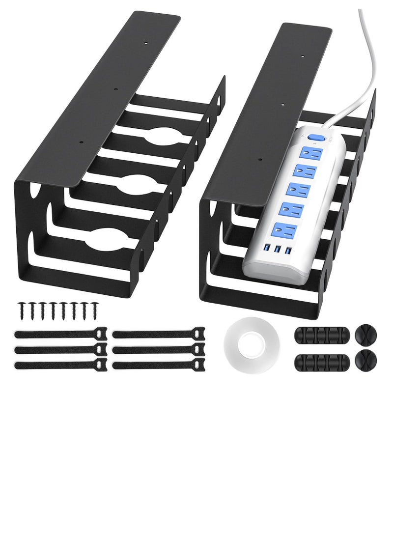 Bukela 2 pack Metal Cable Management Under Desk U-Channel - Home & Office Under Desk Cable Management, Tape & Screw Installation Cord Organizer for Desk, Desk Cable Management with Various accessories  - Image 1