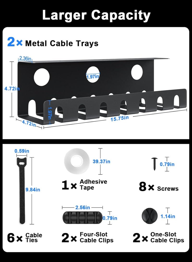 Bukela 2 pack Metal Cable Management Under Desk U-Channel - Home & Office Under Desk Cable Management, Tape & Screw Installation Cord Organizer for Desk, Desk Cable Management with Various accessories  - Image 3