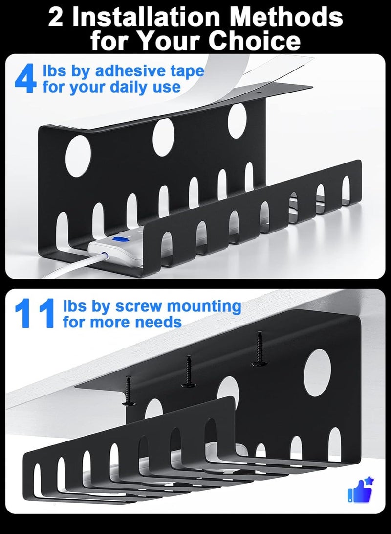 Bukela 2 pack Metal Cable Management Under Desk U-Channel - Home & Office Under Desk Cable Management, Tape & Screw Installation Cord Organizer for Desk, Desk Cable Management with Various accessories  - Image 4