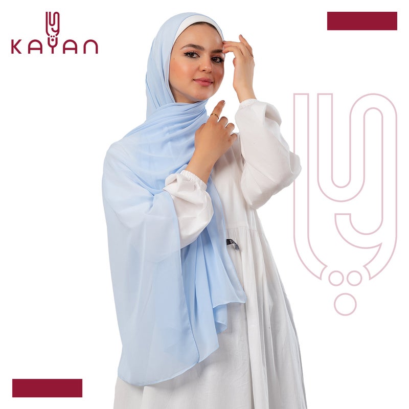 كايان طرحة شيفون سادة خفيف سماوية أزرق بتصميم مميز - متعدد الألوان - Image 2