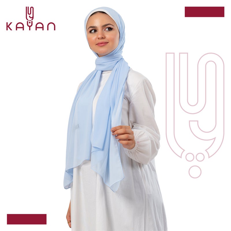 كايان طرحة شيفون سادة خفيف سماوية أزرق بتصميم مميز - متعدد الألوان - Image 1