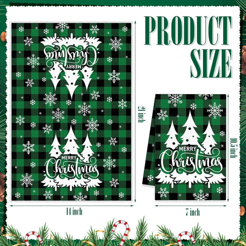 FuWeave 6 Pcs Winter Kitchen Towels Green Black Buffalo Plaid Snowman Dish Towel 21 x 14 Inch Decorative Bathroom Hand Towel Absorbent Holiday Tea Towel Christmas Decor for Kitchen Farmhouse Gift - Image 3
