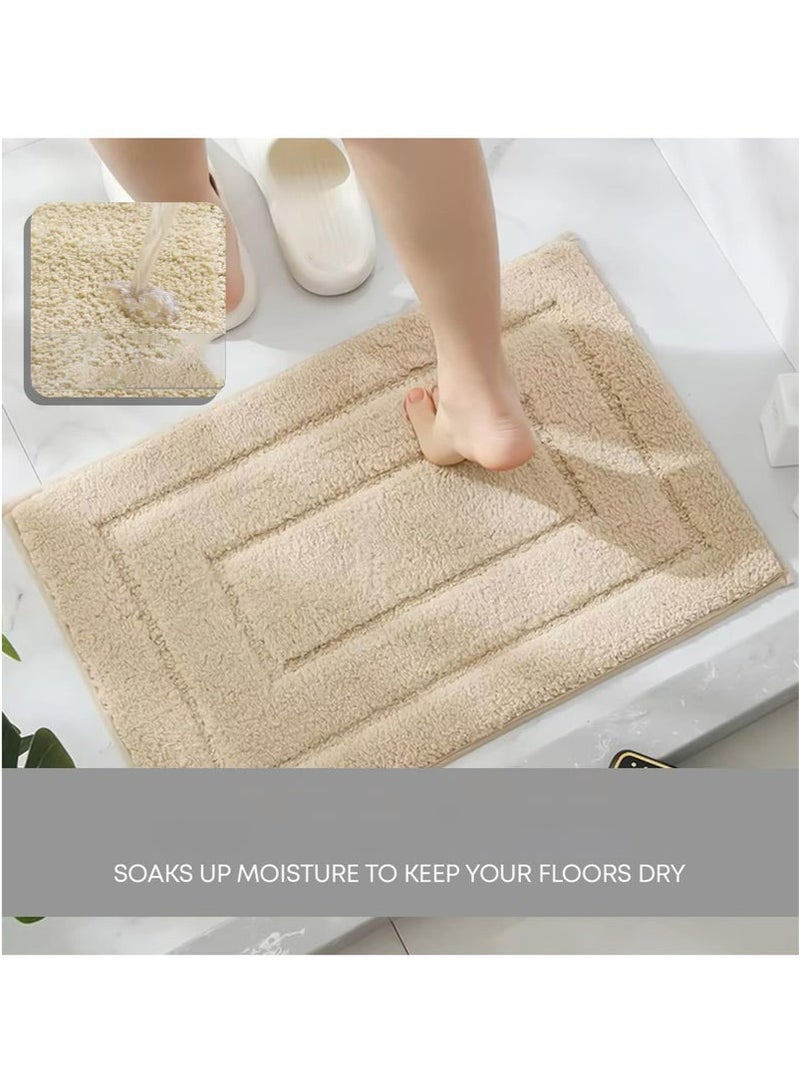 طقم سجادة حمام 2 قطعة، سجادة حمام مانعة للانزلاق قابلة للغسل، سجادة أرضية مغطاة مضادة للقاذور وسجادة حمام ماصة، سجادة باب، سجادة أرضية مانعة للانزلاق للحمام والمدخل 40*60 سم (كاكي) - Image 4